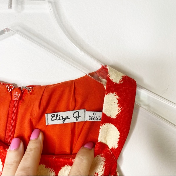 Eliza J Gold Belted Red Polka Dot Halter Pin Up Dress Size 8 - Picture 7 of 11